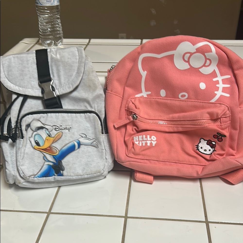 Disney and Hello Kitty Kids Backpack Set - Gray and Pink